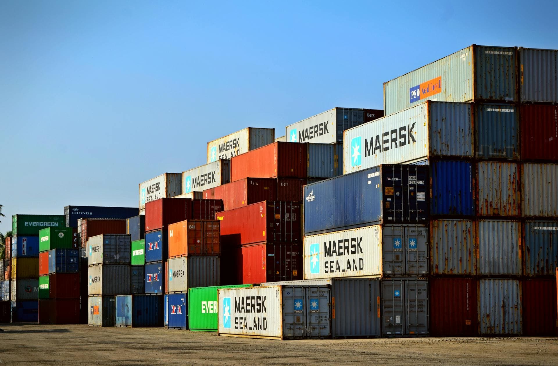 Colorful shipping containers at a logistics port